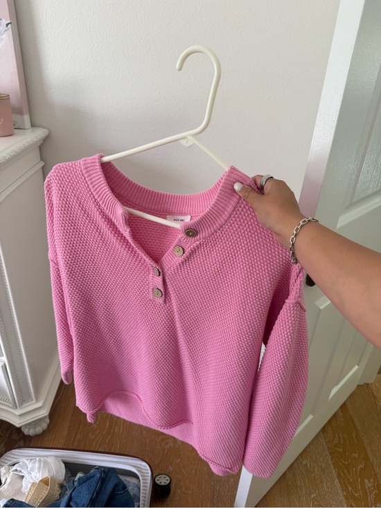 Mod Ref Sweaters - Pink Knit Henley Sweater Boutique